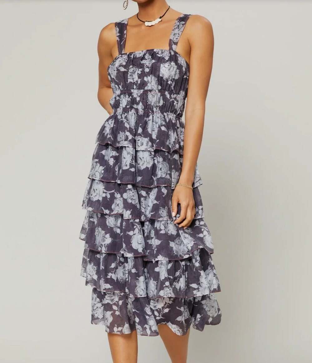 Current Air Tiered Dark Navy Floral Dress Small - Picture 1 of 8
